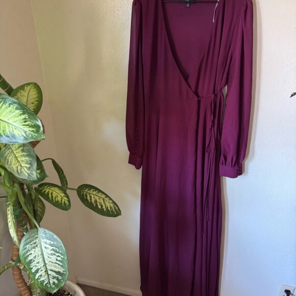 Lulus | My Whole Heart Plum Long Sleeve Wrap Dress - Picture 2 of 7